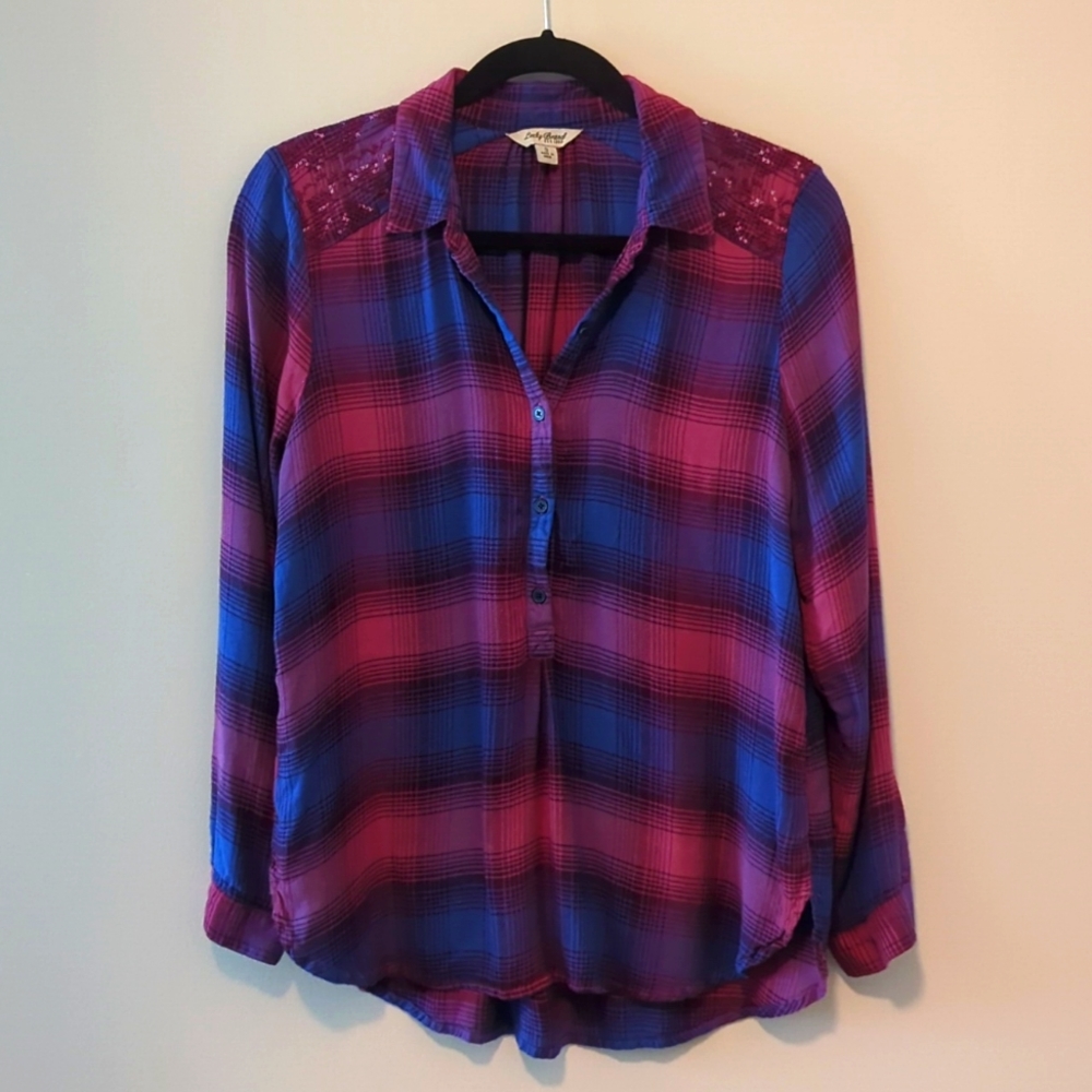Lucky Brand plaid button-up collared pullover shirt small